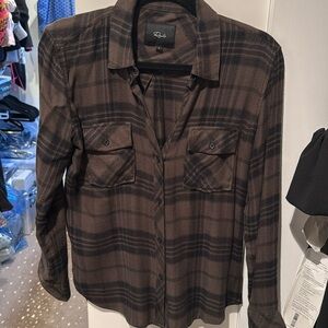 Rails black and brown button down